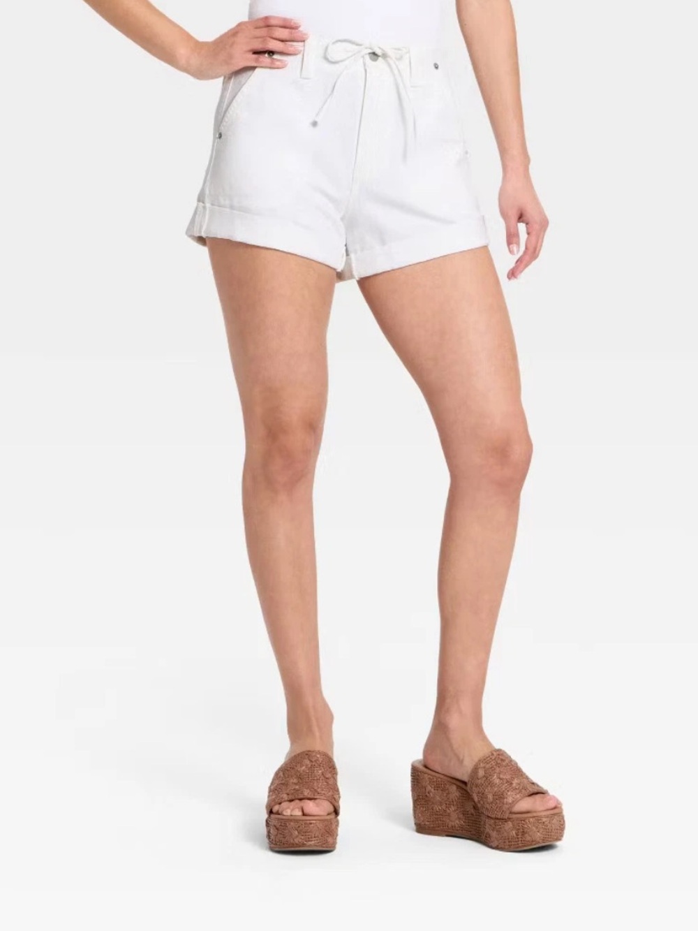 Universal Thread White High-Waist Drawstring Cuffed Shorts